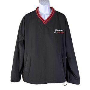 Snap-on Racing Windbreaker Mens Large Black V-Neck Pullover Jacket Embroidered